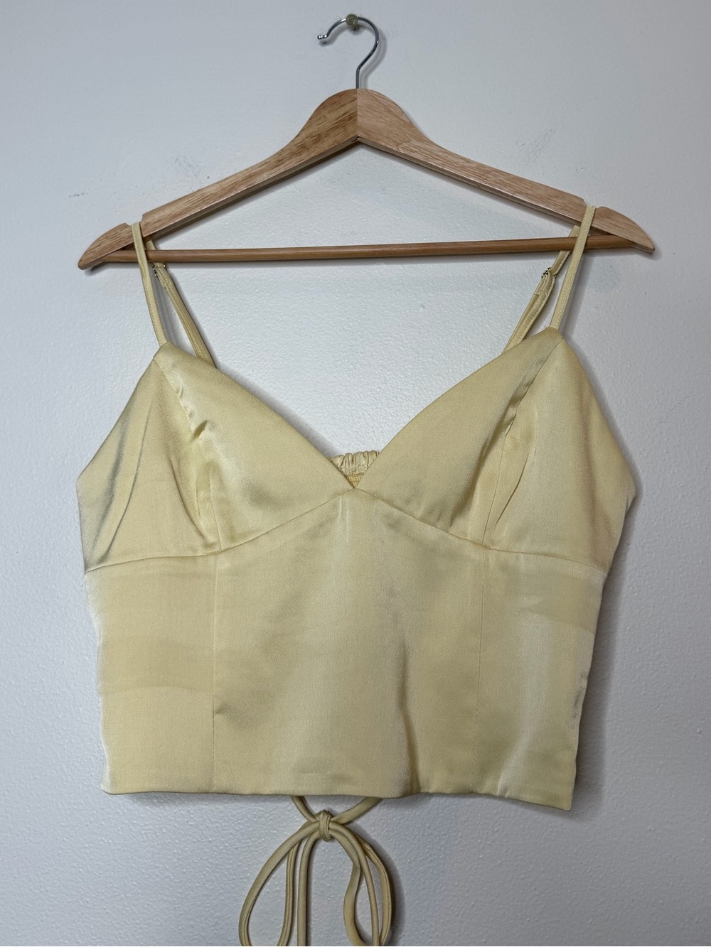 Babyboo Butter Yellow Triangle Cropped Tank Top Smocked Corset Back corset top